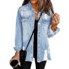 imageDokotoo Jean Jacket Frayed Washed Button Fall Denim Oversize Casual Fashion Shirts Long Sleeve Boyfriend for WomenC2 Sky Blue