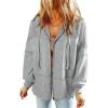 imageDokotoo Waffle Knit Hoodies for Womens Zip Up Jackets 2025 Drawstring Fall Casual JacketsPocketslight Grey