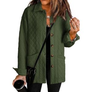 imageDokotoo Casual Quilted Jackets for Women Button Down Collared Long Sleeve Shirts Fall Winter Jackets with Pockets 2025Green Bay