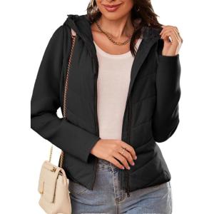 imageDokotoo Womens Warm Quilted Lightweight Puffer Jacket Slim Fit Elasticity Patchwork Casual Hooded Puffer CoatBlack