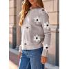 imageDokotoo Womens Sweaters Casual Long Sleeve Fashion Crewneck Knit Solid Button Pullover Sweater Jumper TopsFloral Grey