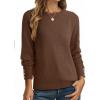 imageDokotoo Womens Sweaters Casual Long Sleeve Fashion Crewneck Knit Solid Button Pullover Sweater Jumper TopsBrown