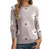 imageDokotoo Womens Sweaters Casual Long Sleeve Fashion Crewneck Knit Solid Button Pullover Sweater Jumper TopsFloral Grey