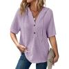 imageDokotoo Womens Summer Tops Waffle Knit Short Sleeve Lightweight Drawstring Hoodies Button V Neck Casual Blouses ShirtsLight Purple