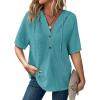 imageDokotoo Womens Summer Tops Waffle Knit Short Sleeve Lightweight Drawstring Hoodies Button V Neck Casual Blouses ShirtsSky Blue