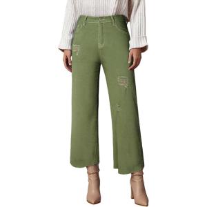 imageDokotoo Womens High Waist Baggy Jeans Wide Leg Casual Petite 2025 8 Points Length Stretch Denim PantsFern Green