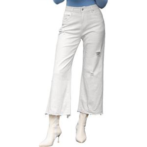 imageDokotoo Womens High Waist Baggy Jeans Wide Leg Casual Petite 2025 8 Points Length Stretch Denim PantsWhite