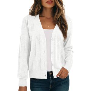 imageDokotoo Womens Cashmere Fall Long Sleeve Lightweight 2025 VNeck Cardigan Button Down Twisted Cable Knit Shrugs SweatersWhite
