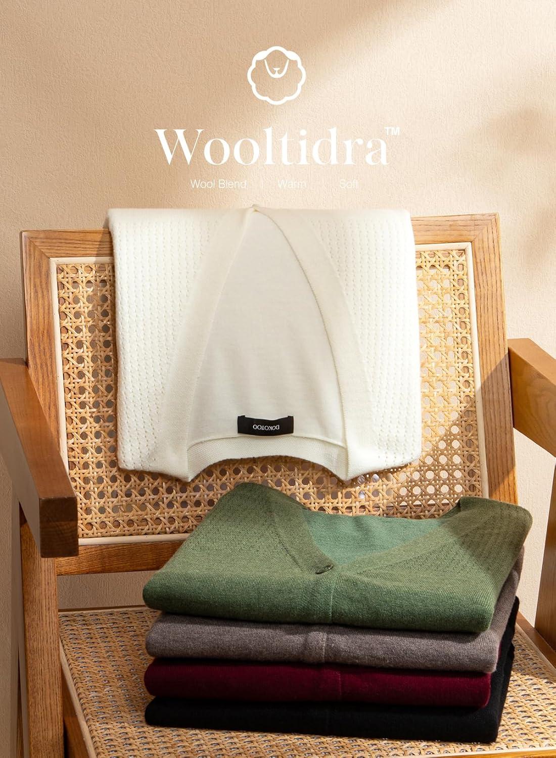 imageDokotoo Womens Cardigan Wool Blend Long Sleeve Button Down Sweaters for Women Casual Hollow Out Knit TopsBlue