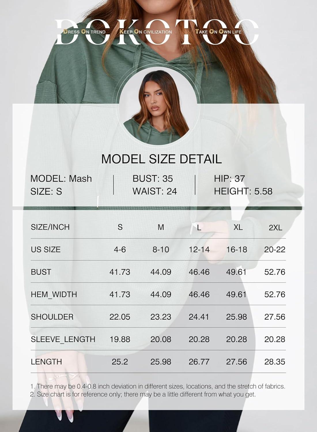 imageDokotoo Womens Hoodies Casual Waffle Knit Long Sleeve Drawstring Pullover Sweatshirts Lightweight Hooded TopsBrown