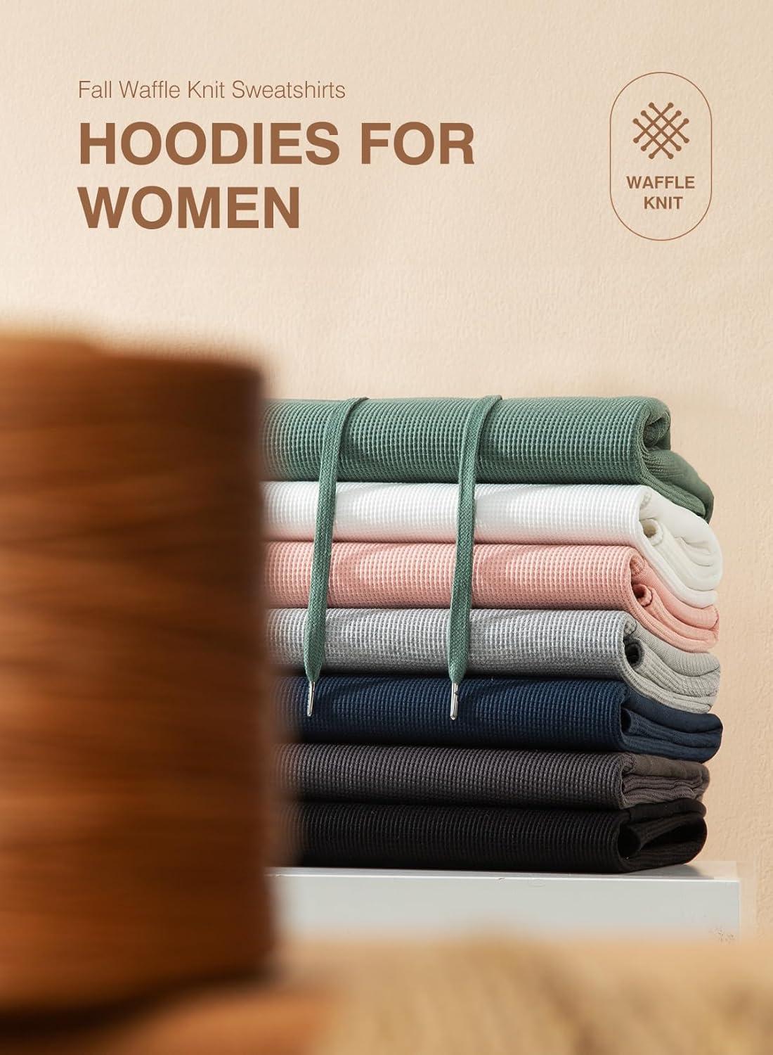 imageDokotoo Womens Hoodies Casual Waffle Knit Long Sleeve Drawstring Pullover Sweatshirts Lightweight Hooded TopsBrown