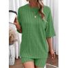 imageDokotoo Womens 2 Piece Outfits Sets Crew Neck Casual Short Sleeve Tops Shorts Pants Lounge SetsBright Green