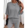 imageDokotoo Womens 2 Piece Outfits Sets Crew Neck Casual Short Sleeve Tops Shorts Pants Lounge SetsLight Grey