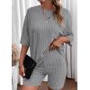 imageDokotoo Womens 2 Piece Outfits Sets Crew Neck Casual Short Sleeve Tops Shorts Pants Lounge SetsLight Grey