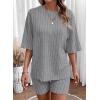 imageDokotoo Womens 2 Piece Outfits Sets Crew Neck Casual Short Sleeve Tops Shorts Pants Lounge SetsLight Grey