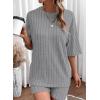 imageDokotoo Womens 2 Piece Outfits Sets Crew Neck Casual Short Sleeve Tops Shorts Pants Lounge SetsLight Grey