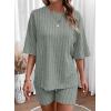 imageDokotoo Womens 2 Piece Outfits Sets Crew Neck Casual Short Sleeve Tops Shorts Pants Lounge SetsSmoke Green