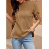 imageDokotoo Womens Hoodies Casual Waffle Knit Long Sleeve Drawstring Pullover Sweatshirts Lightweight Hooded TopsBrown