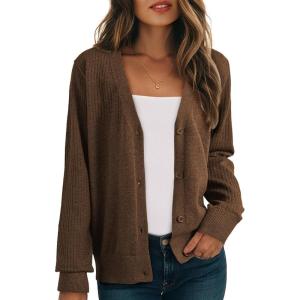 imageDokotoo Womens Cardigan Wool Blend Long Sleeve Button Down Sweaters for Women Casual Hollow Out Knit TopsBrown