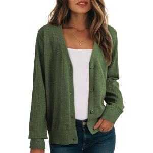 imageDokotoo Womens Cardigan Wool Blend Long Sleeve Button Down Sweaters for Women Casual Hollow Out Knit TopsGreen
