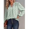 imageDokotoo Womens Casual V Neck Alicia Floral Print Smocked Long Sleeve Chiffon Blouses Bohemian Top ShirtsDark Green
