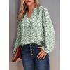 imageDokotoo Womens Casual V Neck Alicia Floral Print Smocked Long Sleeve Chiffon Blouses Bohemian Top ShirtsDark Green