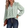 imageDokotoo Womens Casual V Neck Alicia Floral Print Smocked Long Sleeve Chiffon Blouses Bohemian Top ShirtsDark Green