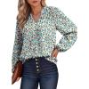 imageDokotoo Womens Casual V Neck Alicia Floral Print Smocked Long Sleeve Chiffon Blouses Bohemian Top ShirtsSky Blue 2