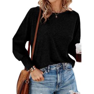 imageDokotoo Womens Tops Long Sleeve Tops Shirts 2025 Spring Trendy Business Work Loose Basic TShirtsA Black
