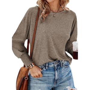 imageDokotoo Womens Tops Long Sleeve Tops Shirts 2025 Spring Trendy Business Work Loose Basic TShirtsA Simply Taupe