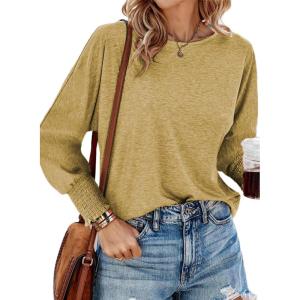 imageDokotoo Womens Tops Long Sleeve Tops Shirts 2025 Spring Trendy Business Work Loose Basic TShirtsBeige