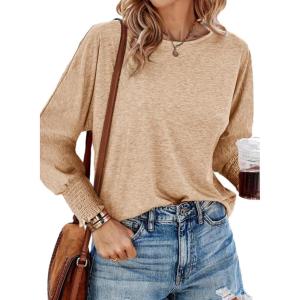 imageDokotoo Womens Tops Long Sleeve Tops Shirts 2025 Spring Trendy Business Work Loose Basic TShirtsGolden Fleece