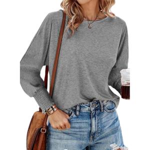 imageDokotoo Womens Tops Long Sleeve Tops Shirts 2025 Spring Trendy Business Work Loose Basic TShirtsGray