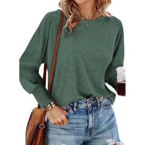 imageDokotoo Womens Tops Long Sleeve Tops Shirts 2025 Spring Trendy Business Work Loose Basic TShirtsGreen