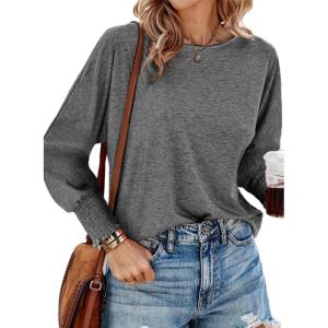 imageDokotoo Womens Tops Long Sleeve Tops Shirts 2025 Spring Trendy Business Work Loose Basic TShirtsMedium Grey
