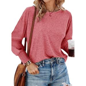 imageDokotoo Womens Tops Long Sleeve Tops Shirts 2025 Spring Trendy Business Work Loose Basic TShirtsMineral Red