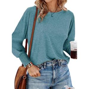 imageDokotoo Womens Tops Long Sleeve Tops Shirts 2025 Spring Trendy Business Work Loose Basic TShirtsPeacock Blue