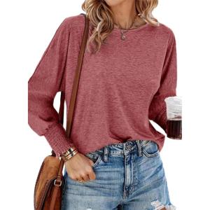 imageDokotoo Womens Tops Long Sleeve Tops Shirts 2025 Spring Trendy Business Work Loose Basic TShirtsRed Dahlia