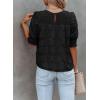 imageDokotoo Womens Blouses Half Sleeve Shirred Tops Crewneck Lace Textured Flowy Casual ShirtsBlack