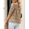 imageDokotoo Womens Blouses Half Sleeve Shirred Tops Crewneck Lace Textured Flowy Casual ShirtsBrown