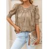 imageDokotoo Womens Blouses Half Sleeve Shirred Tops Crewneck Lace Textured Flowy Casual ShirtsBrown