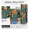 imageDokotoo Womens Blouses Half Sleeve Shirred Tops Crewneck Lace Textured Flowy Casual ShirtsGreen