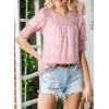 imageDokotoo Womens Blouses Half Sleeve Shirred Tops Crewneck Lace Textured Flowy Casual ShirtsPink