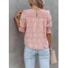 imageDokotoo Womens Blouses Half Sleeve Shirred Tops Crewneck Lace Textured Flowy Casual ShirtsPink