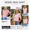 imageDokotoo Womens Blouses Half Sleeve Shirred Tops Crewneck Lace Textured Flowy Casual ShirtsPink