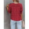 imageDokotoo Womens Blouses Half Sleeve Shirred Tops Crewneck Lace Textured Flowy Casual ShirtsRed