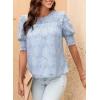 imageDokotoo Womens Blouses Half Sleeve Shirred Tops Crewneck Lace Textured Flowy Casual ShirtsSky Blue