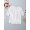 imageDokotoo Womens Blouses Half Sleeve Shirred Tops Crewneck Lace Textured Flowy Casual ShirtsWhite