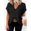 imageDokotoo Womens Tops 2025 Summer Spring Casual V Neck Short Sleeve Sweater Crochet Tops Casual Dressy BlousesBlack