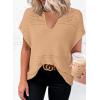 imageDokotoo Womens Tops 2025 Summer Spring Casual V Neck Short Sleeve Sweater Crochet Tops Casual Dressy BlousesBrown
